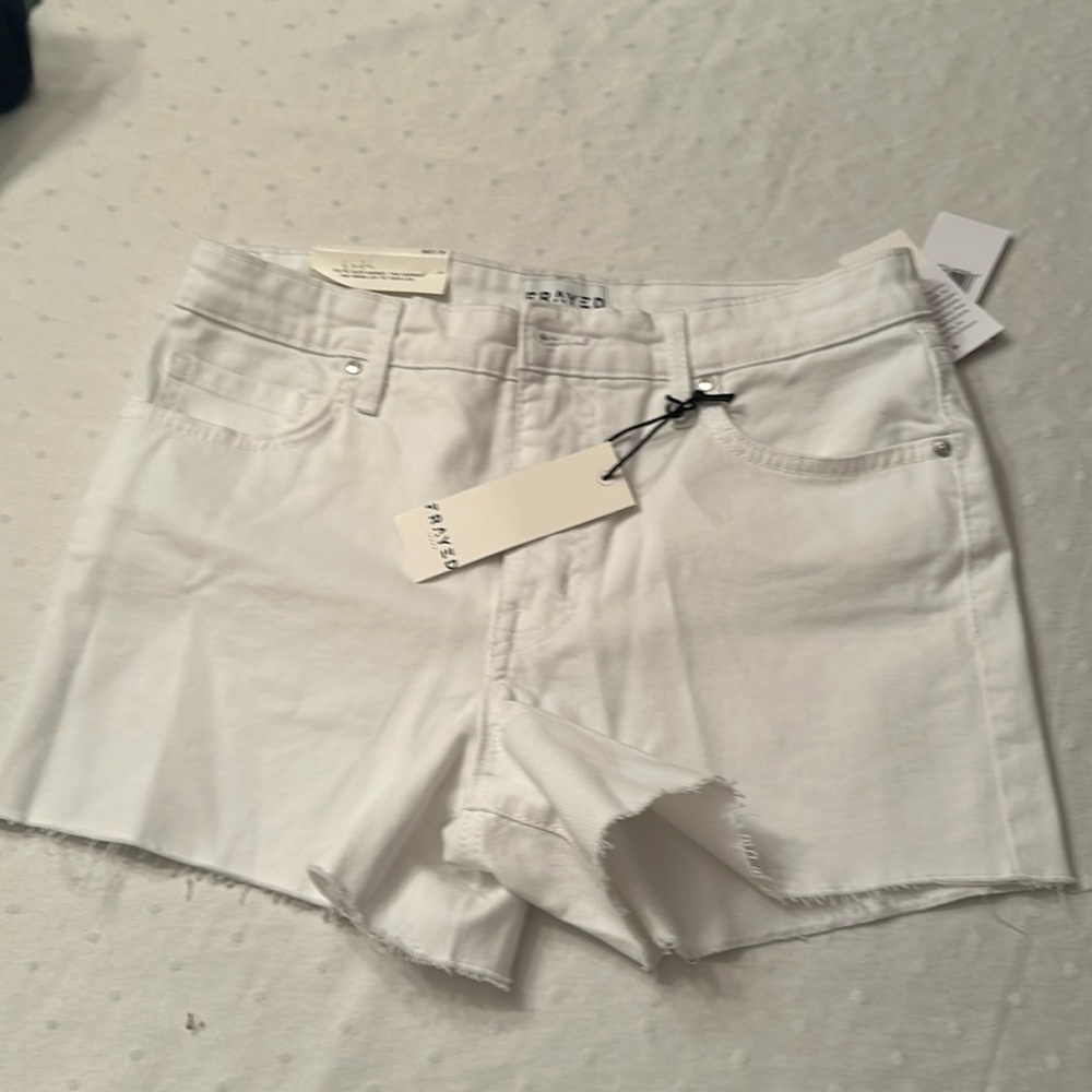 Frayed high rise denim white shorts nwt